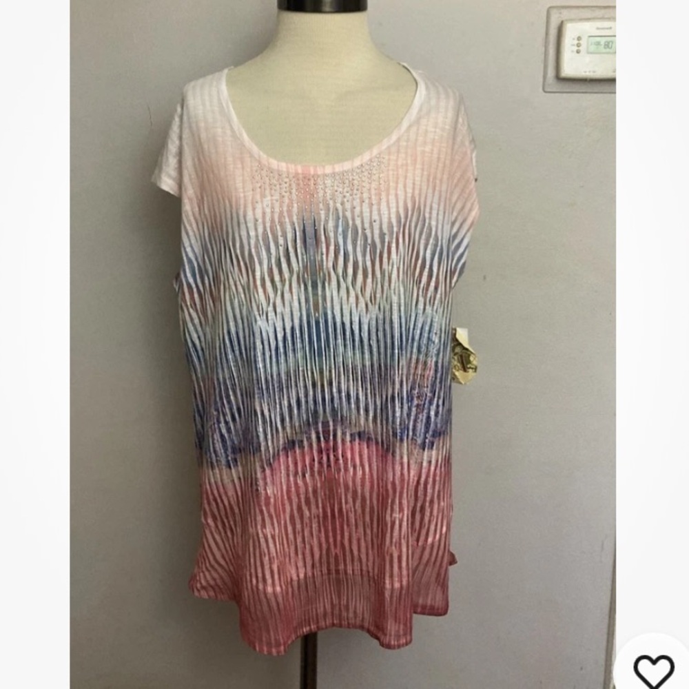 8-2 One World Pink blouse Top Boho Artsy 1x NWT colorful